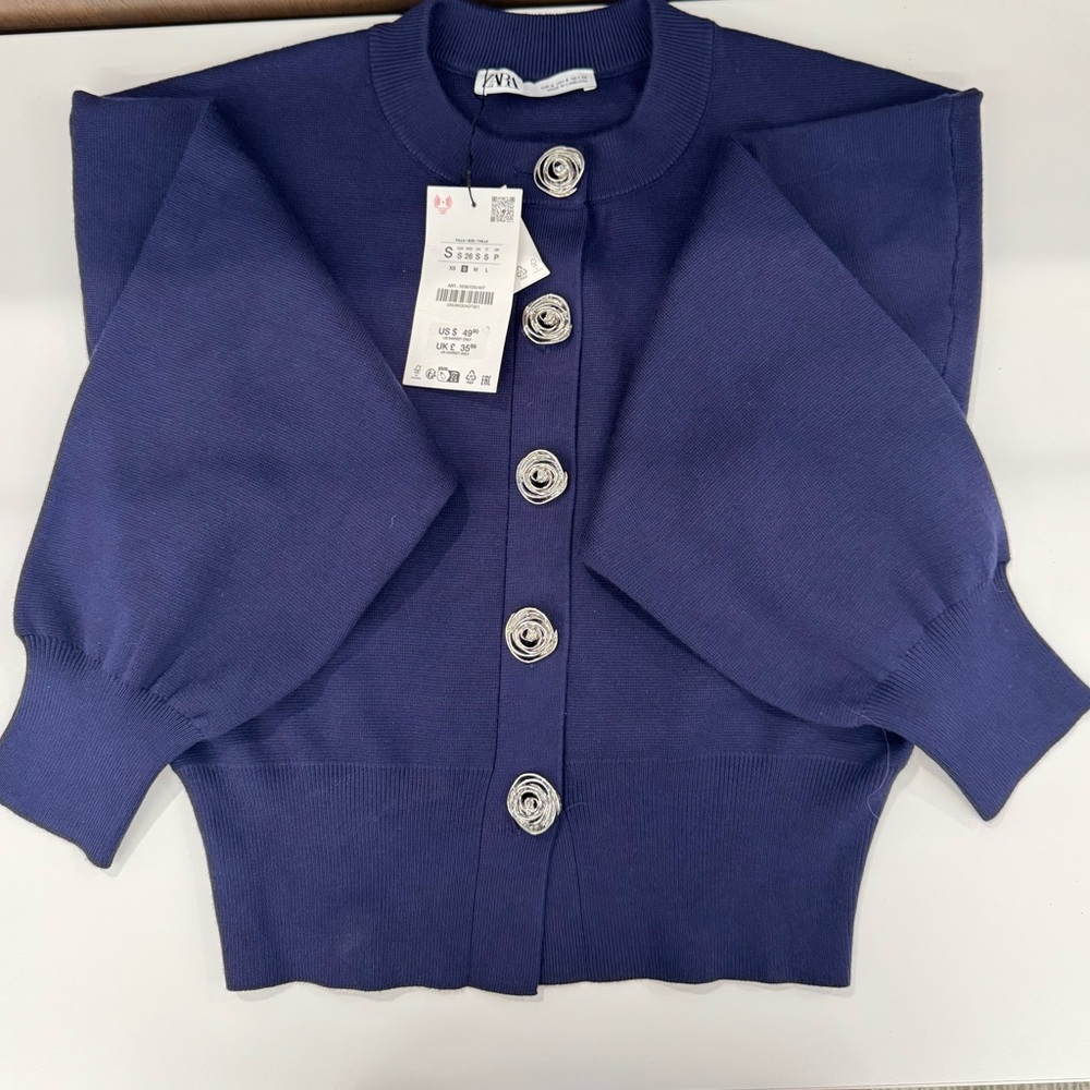 Zara navy spiral button knit jacket, NWT, Small, sold out in this size! - Picture 5 of 6